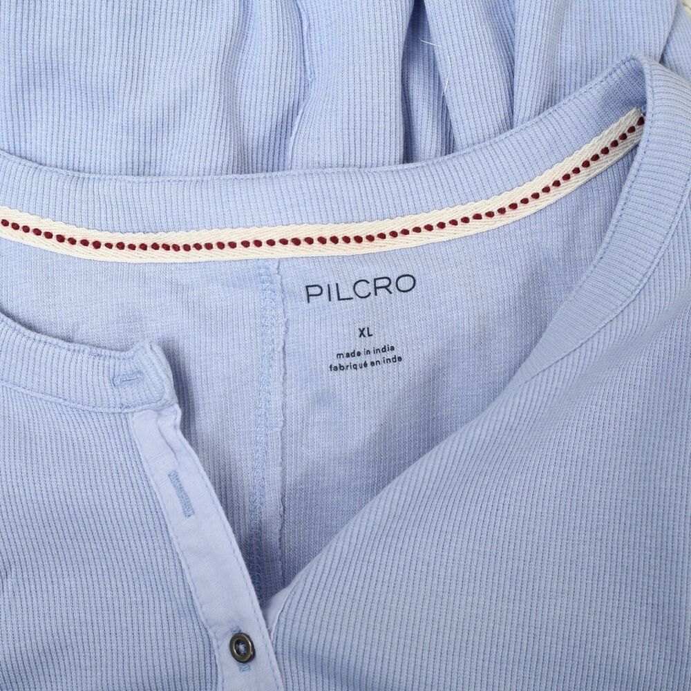Pilcro Anthropologie The Andie Ribbed Henley Blouse Top Short Sleeve XL 280155 - Picture 7 of 7